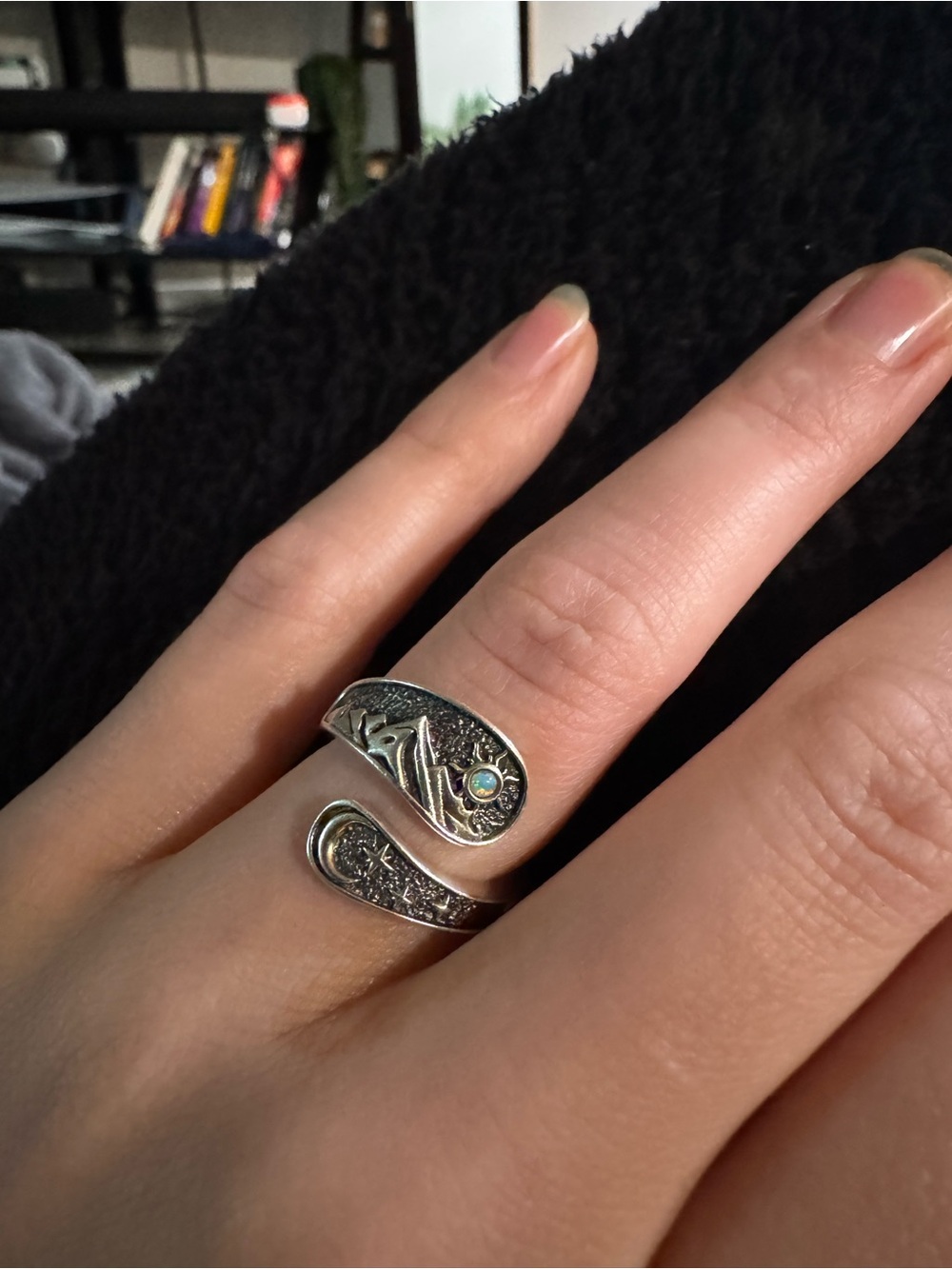 S925 Sterling Silver Opal Bypass Wrap Ring